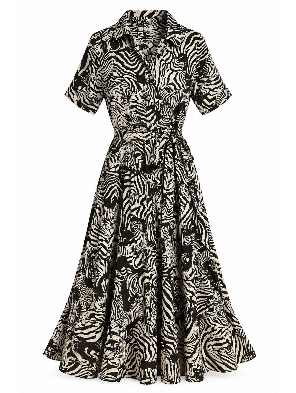 Ann Mashburn Zebra Print Cotton Shirt Dress Belted Midi